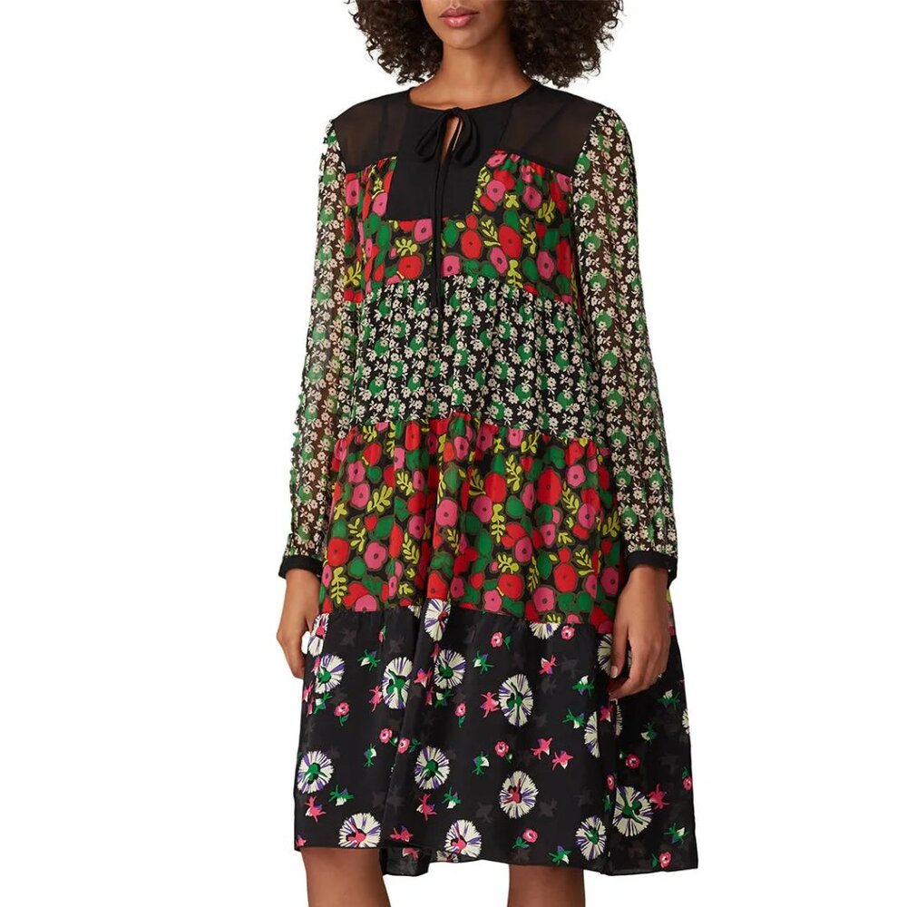 Anna Sui sheer flowy floral peony dandelion print dress